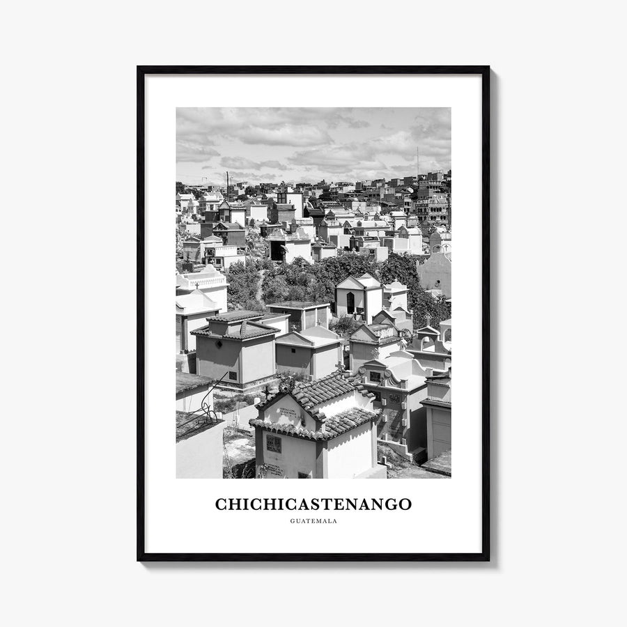 Chichicastenango black & white classic poster of Guatemala – vertical wall art, unframed print shown in interior mockup