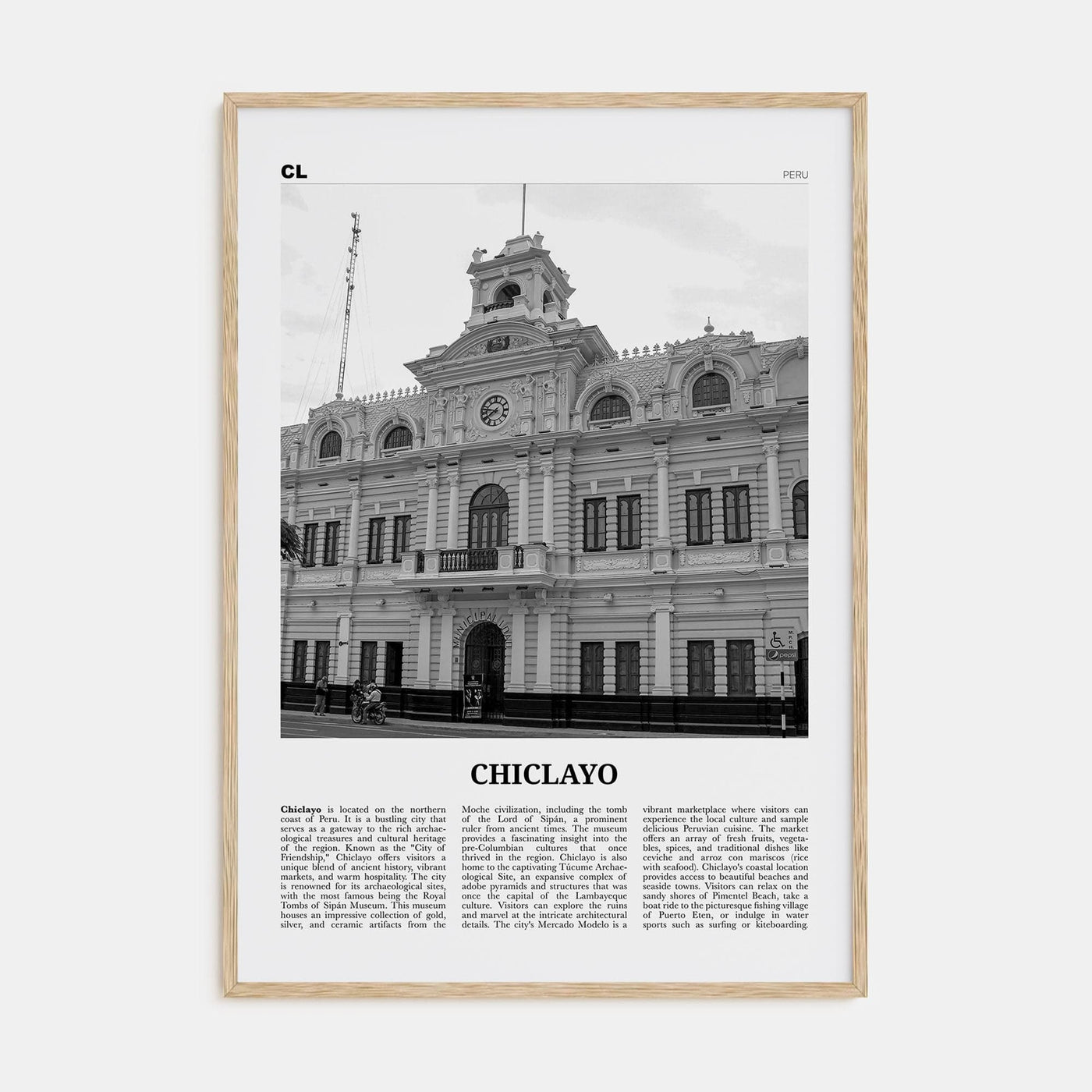 Chiclayo Poster Natural Wood / 8x12 in Nbourhood Travel B&W Poster