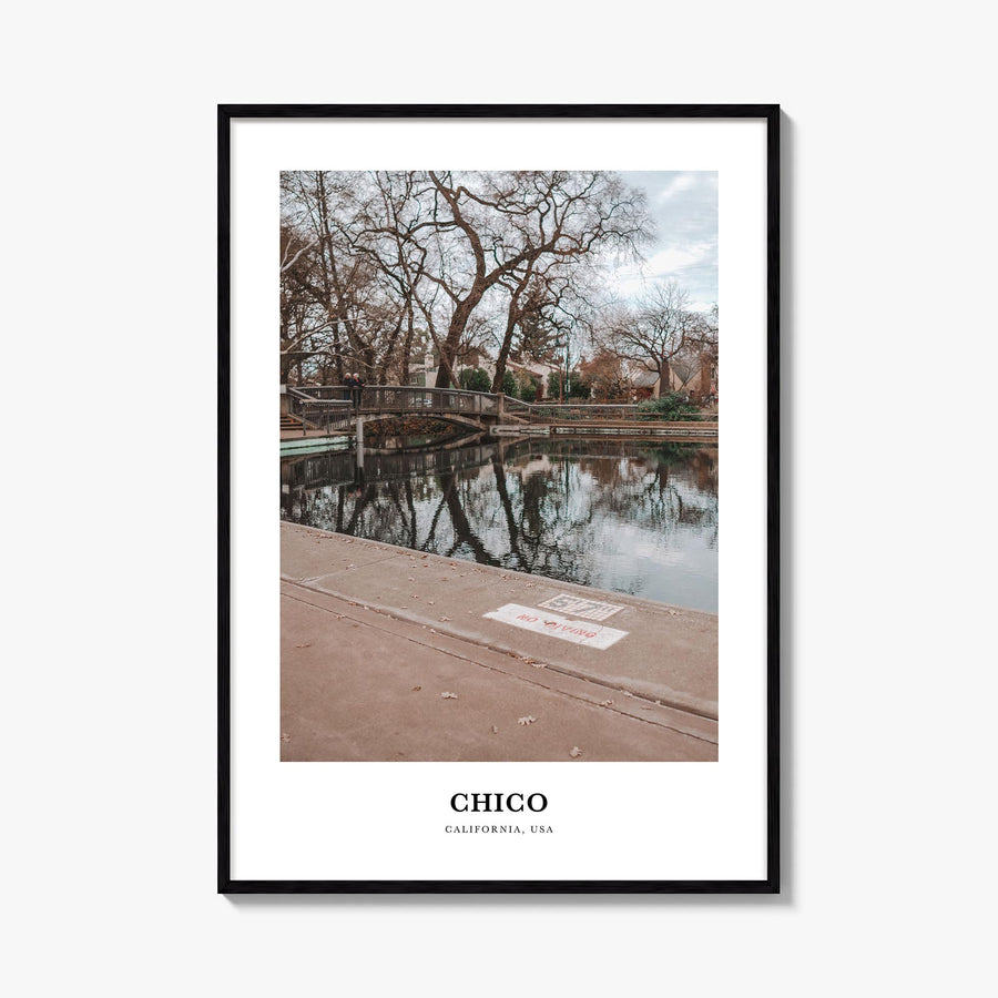 Chico colorful classic poster of California, USA – vertical wall art, unframed print shown in interior mockup