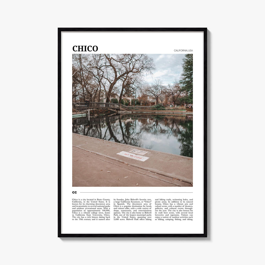 Chico colorful travel poster of California, USA – vertical wall art, unframed print shown in interior mockup