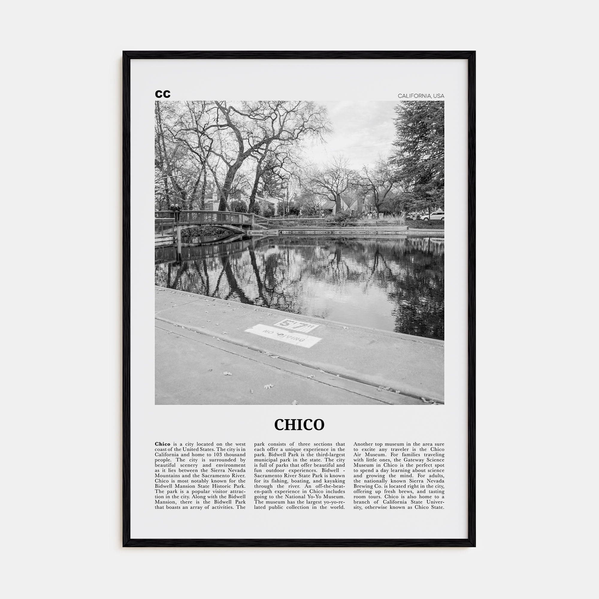 Chico Poster Black Wood / 8x12 in Nbourhood Travel B&W Poster