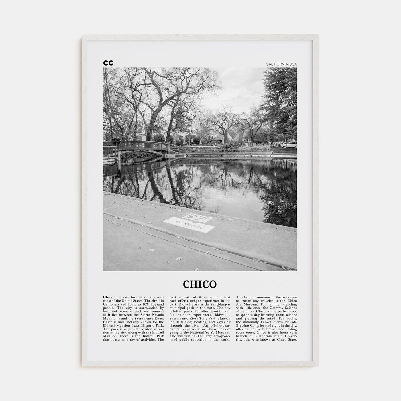 Chico Poster White Wood / 8x12 in Nbourhood Travel B&W Poster