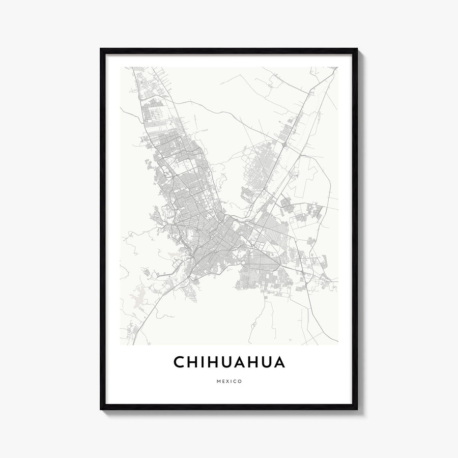 Chihuahua black & white map poster of Mexico – vertical wall art, unframed print shown in interior mockup