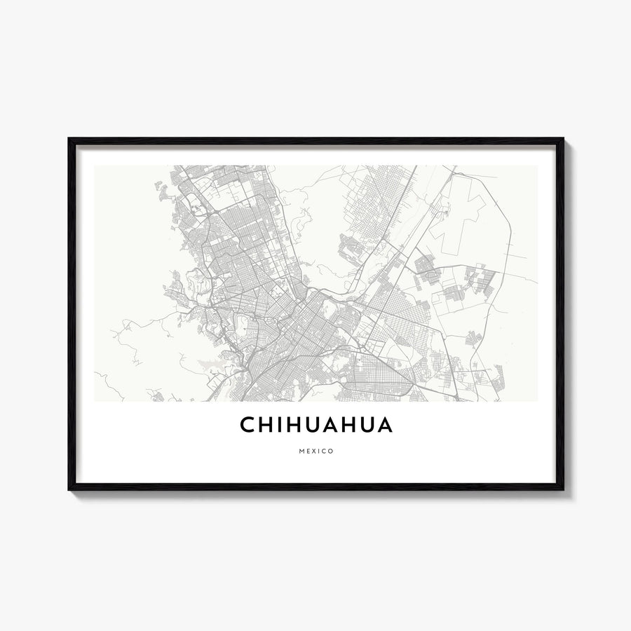Chihuahua black & white map poster of Mexico – horizontal wall art, unframed print shown in interior mockup