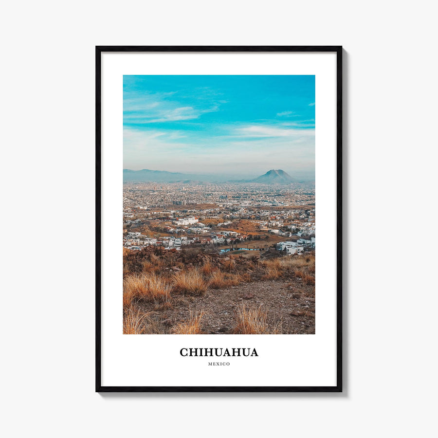 Chihuahua colorful classic poster of Mexico – vertical wall art, unframed print shown in interior mockup