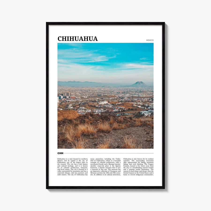 Chihuahua colorful travel poster of Mexico – vertical wall art, unframed print shown in interior mockup