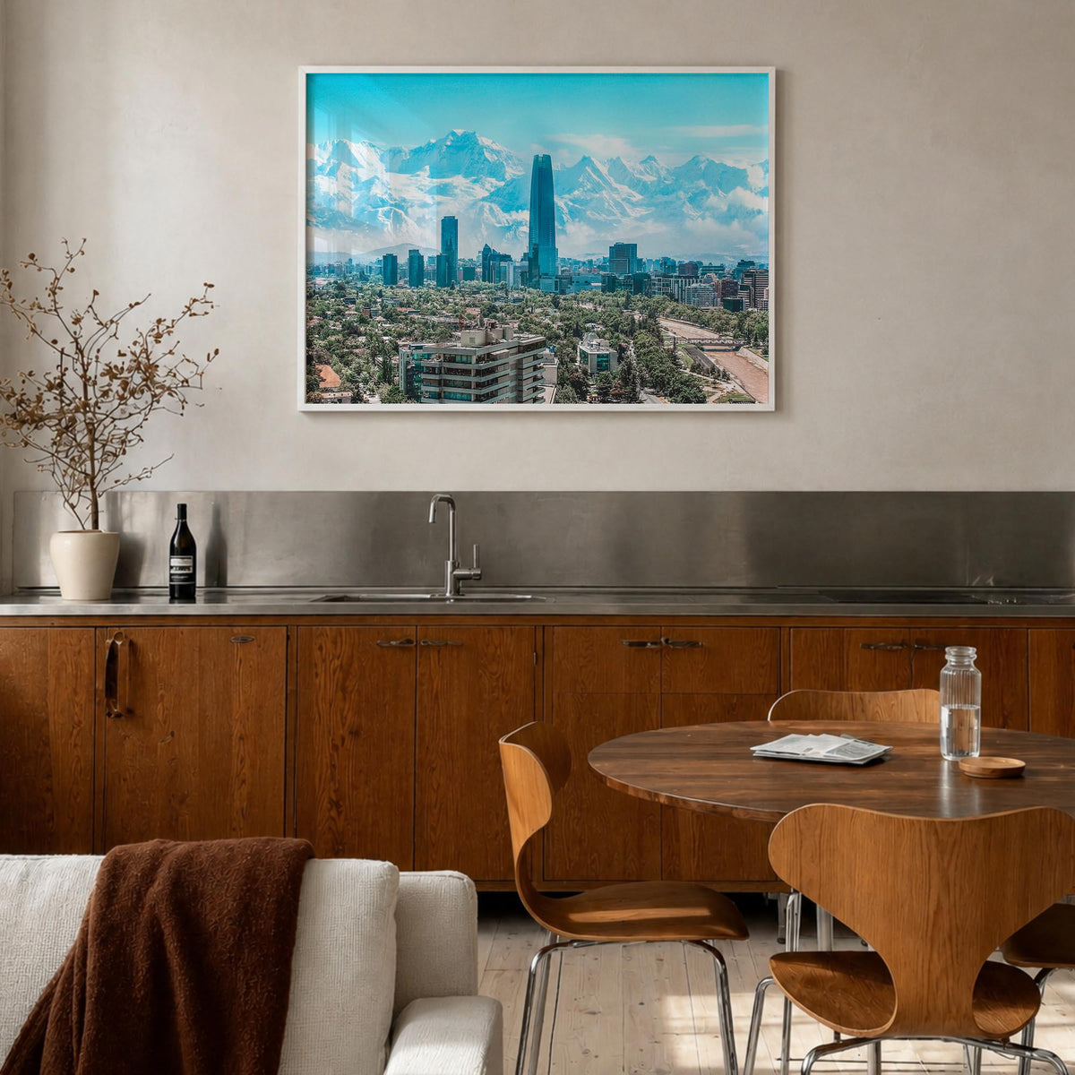 Chile colorful photo poster of South America – horizontal wall art in white wood frame, hanging on wall