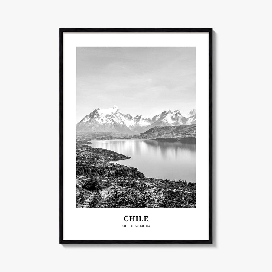 Chile no. 1 black & white classic poster of South America – vertical wall art, unframed print shown in interior mockup