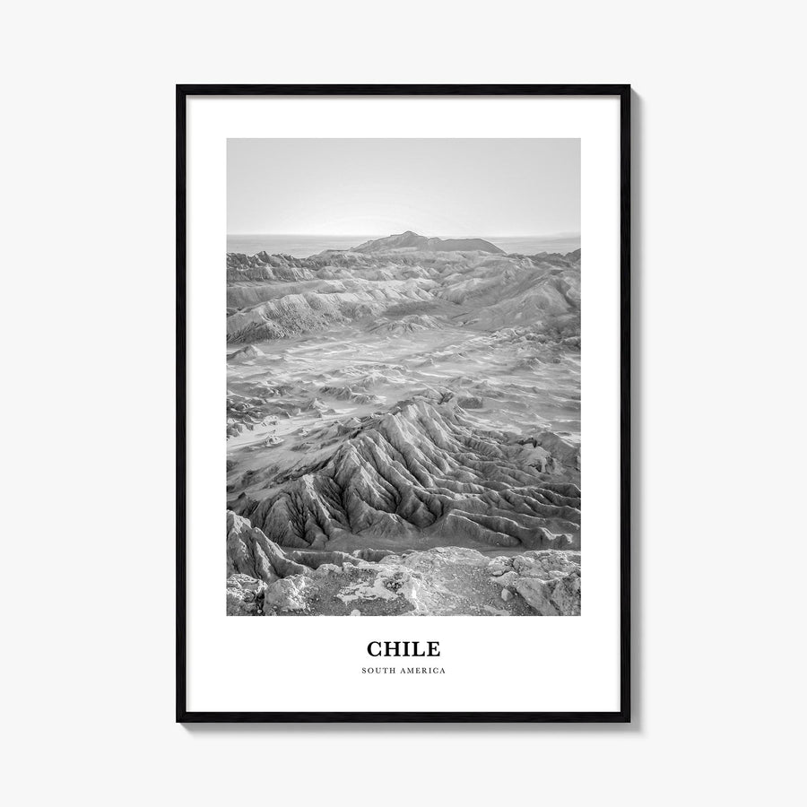 Chile no. 2 black & white classic poster of South America – vertical wall art, unframed print shown in interior mockup