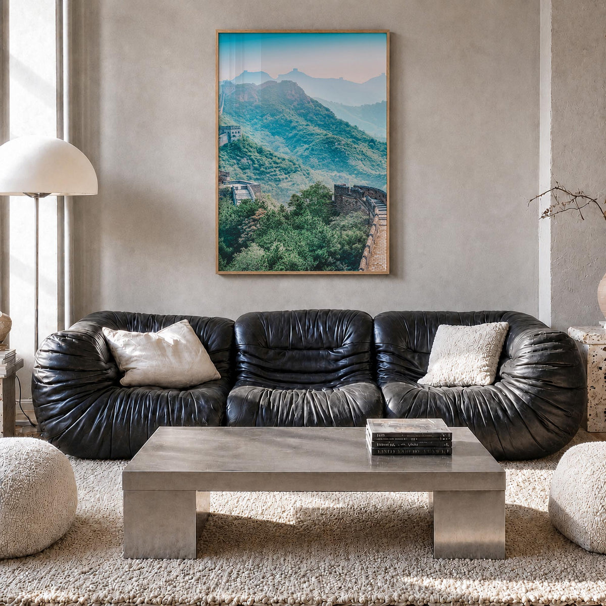 China colorful photo poster of Asia – vertical wall art in natural wood frame, hanging on wall