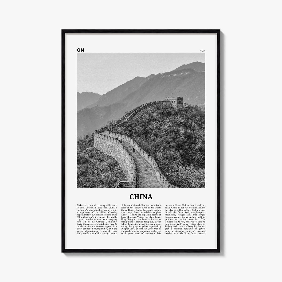 China no. 1 black & white newspaper poster of Asia – vertical wall art, unframed print shown in interior mockup