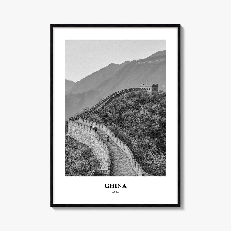 China no. 3 black & white classic poster of Asia – vertical wall art, unframed print shown in interior mockup