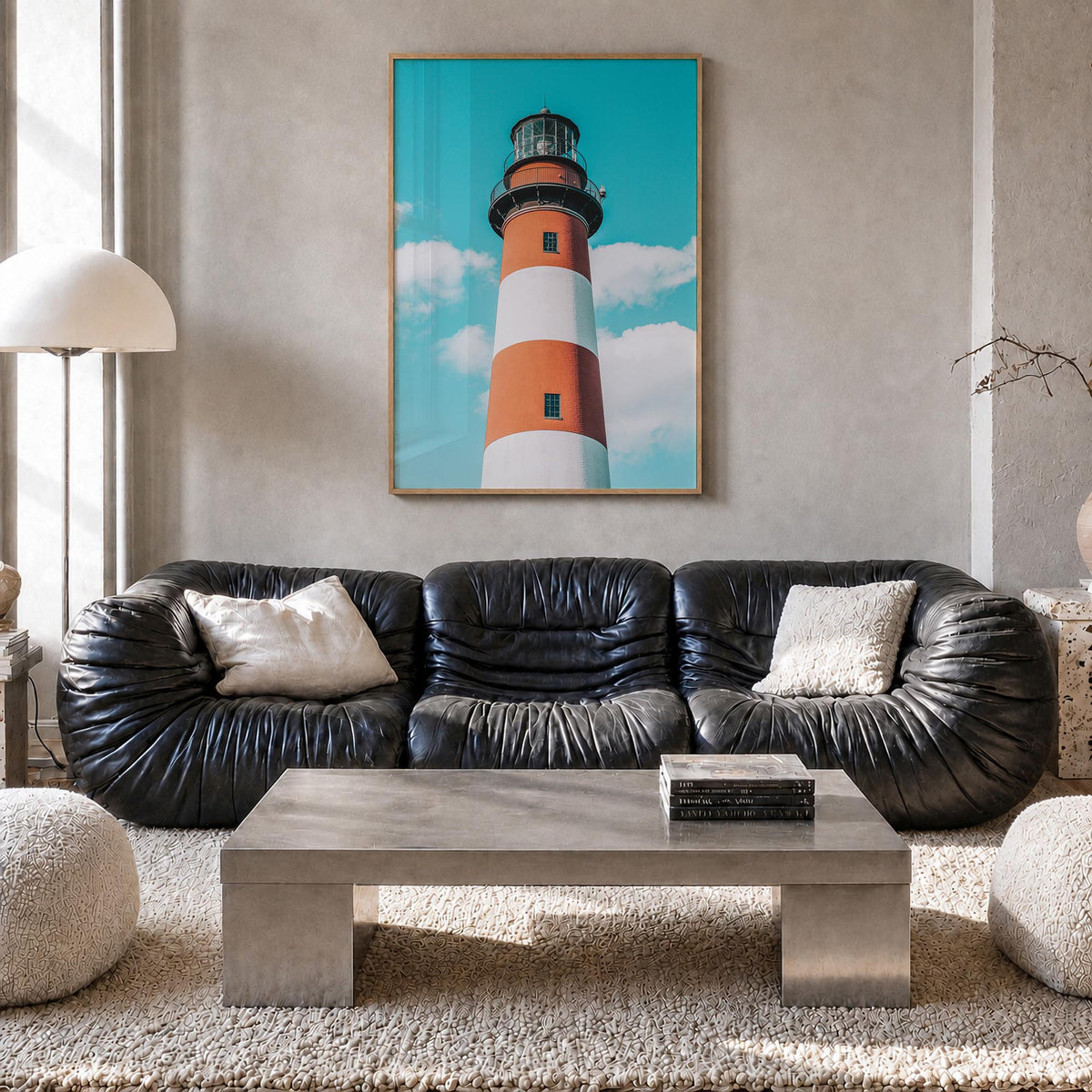 Chincoteague colorful photo poster of Virginia, USA – vertical wall art in natural wood frame, hanging on wall