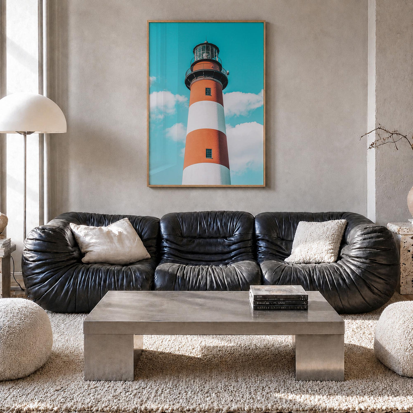 Chincoteague colorful photo poster of Virginia, USA – vertical wall art in natural wood frame, hanging on wall