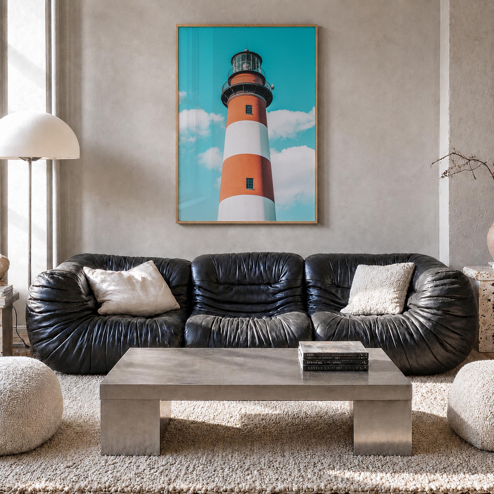 Chincoteague colorful photo poster of Virginia, USA – vertical wall art in natural wood frame, hanging on wall