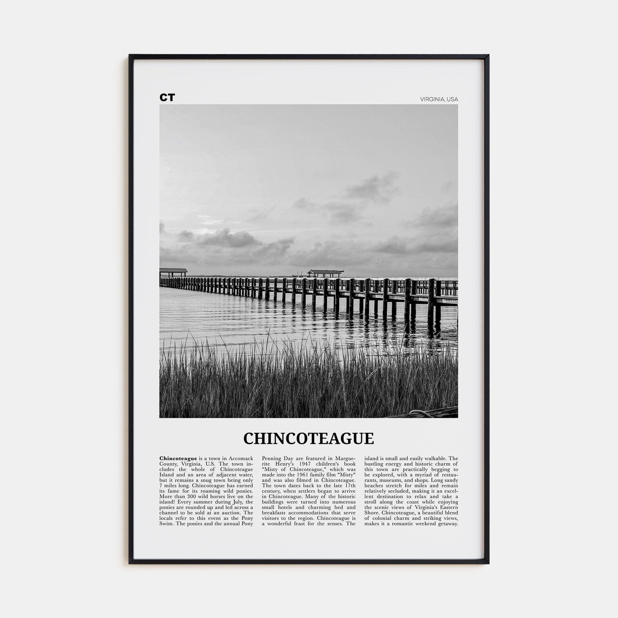 Chincoteague Poster None / 8x12 in Nbourhood Travel B&W Poster