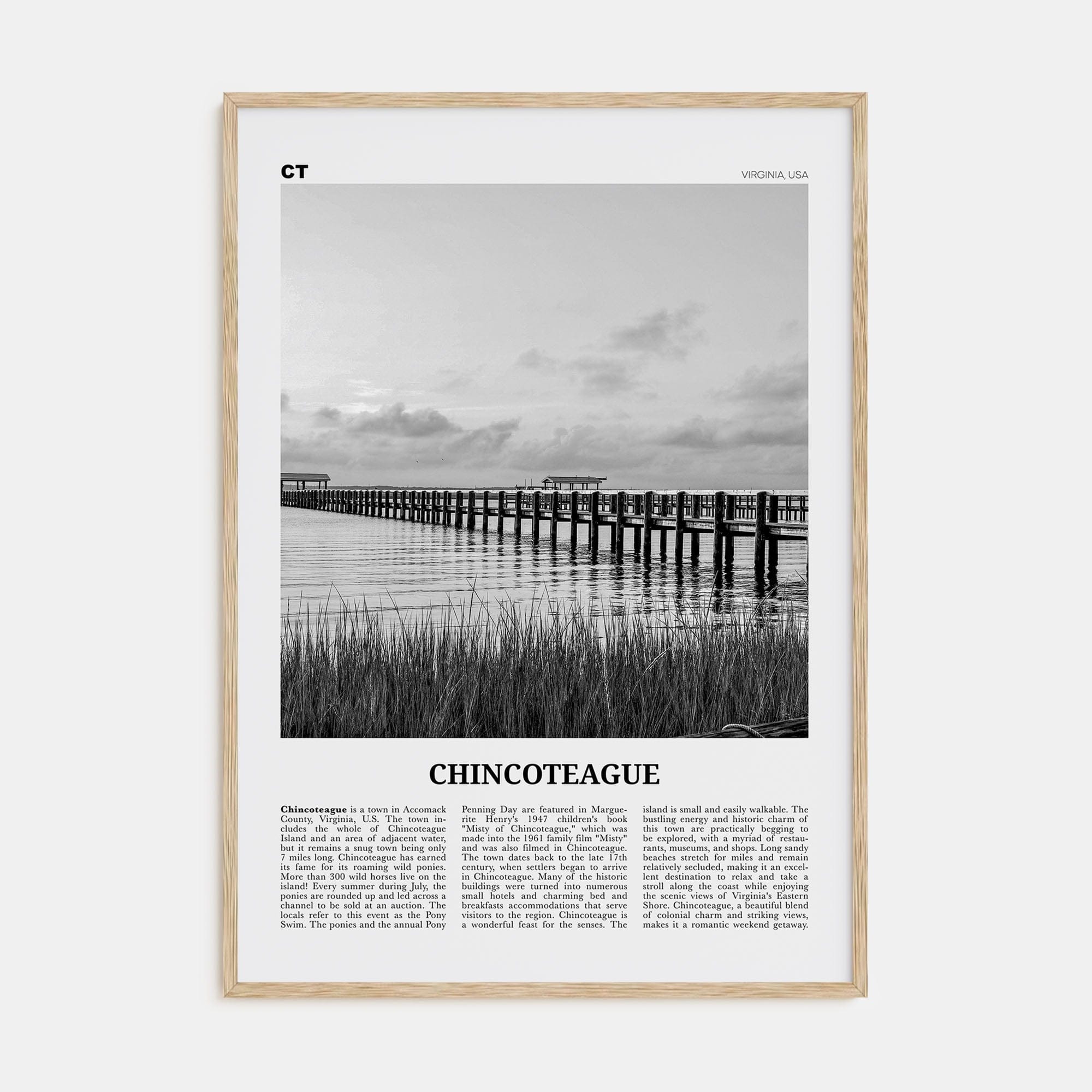 Chincoteague Poster Natural Wood / 8x12 in Nbourhood Travel B&W Poster