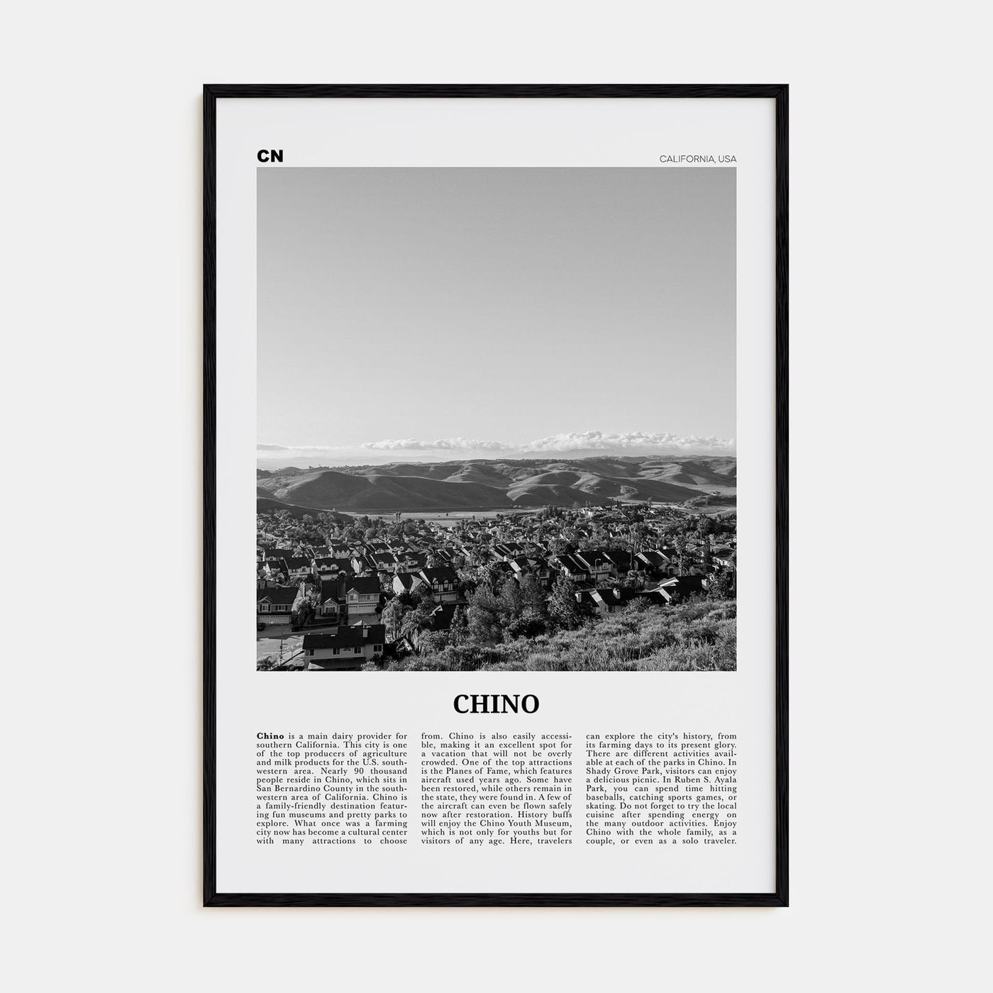 Chino Poster Black Wood / 8x12 in Nbourhood Travel B&W Poster