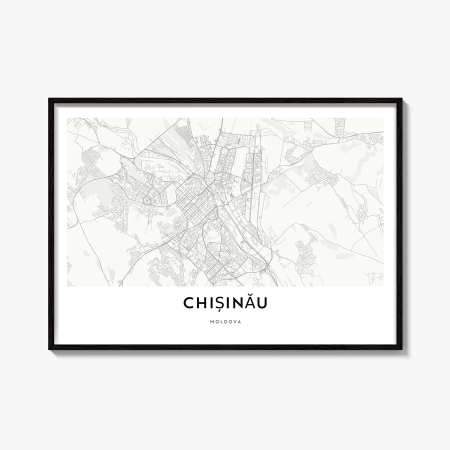 Chișinău black & white map poster of Moldova – horizontal wall art, unframed print shown in interior mockup