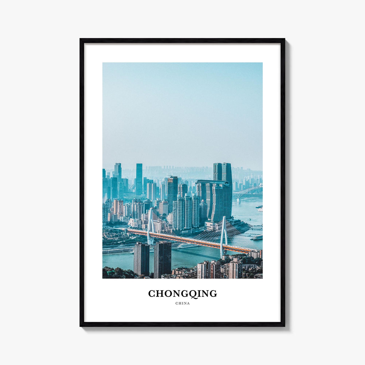 Chongqing colorful classic poster of China – vertical wall art, unframed print shown in interior mockup