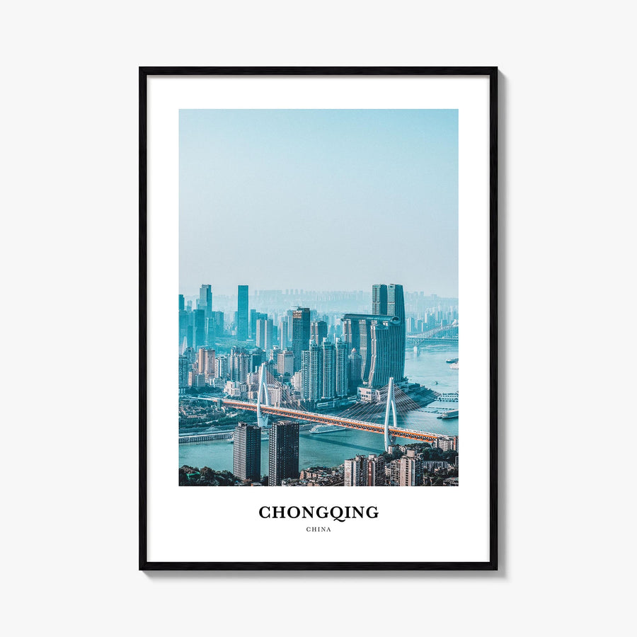 Chongqing colorful classic poster of China – vertical wall art, unframed print shown in interior mockup