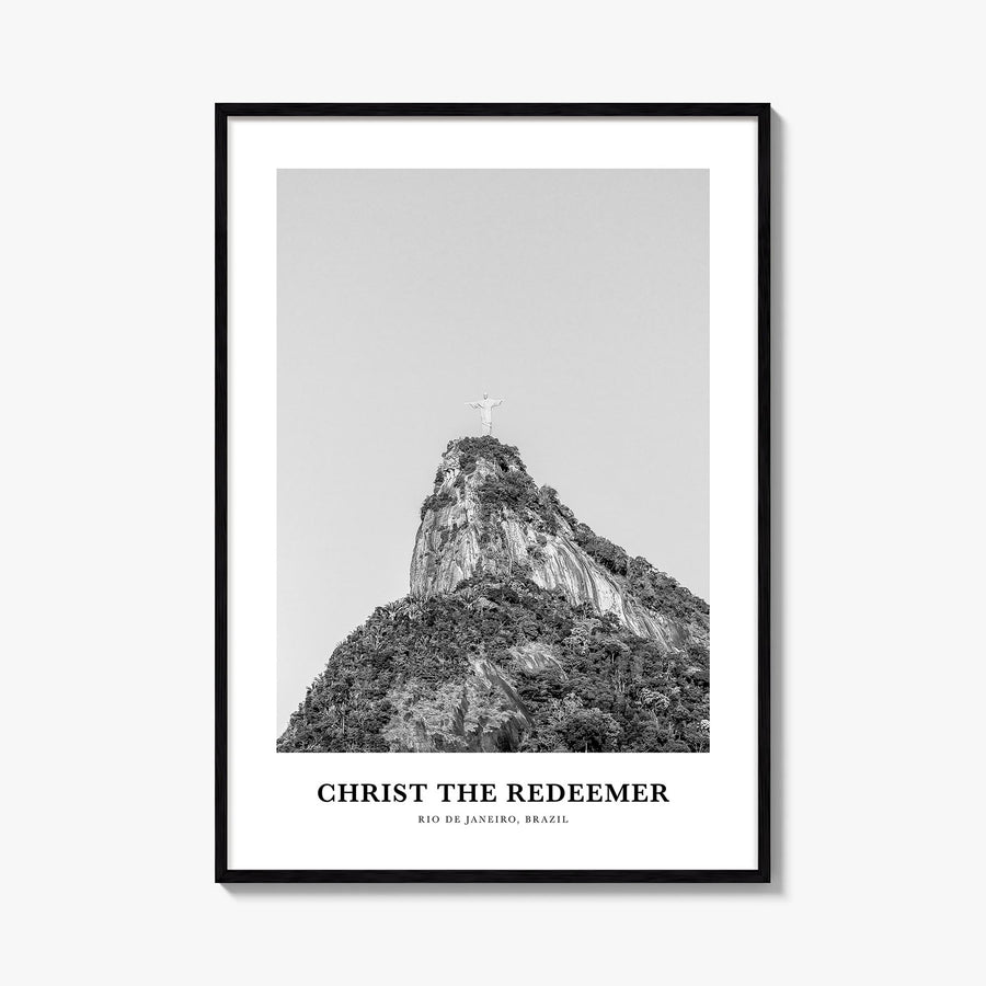 Christ the Redeemer black & white classic poster of Brazil – vertical wall art, unframed print shown in interior mockup