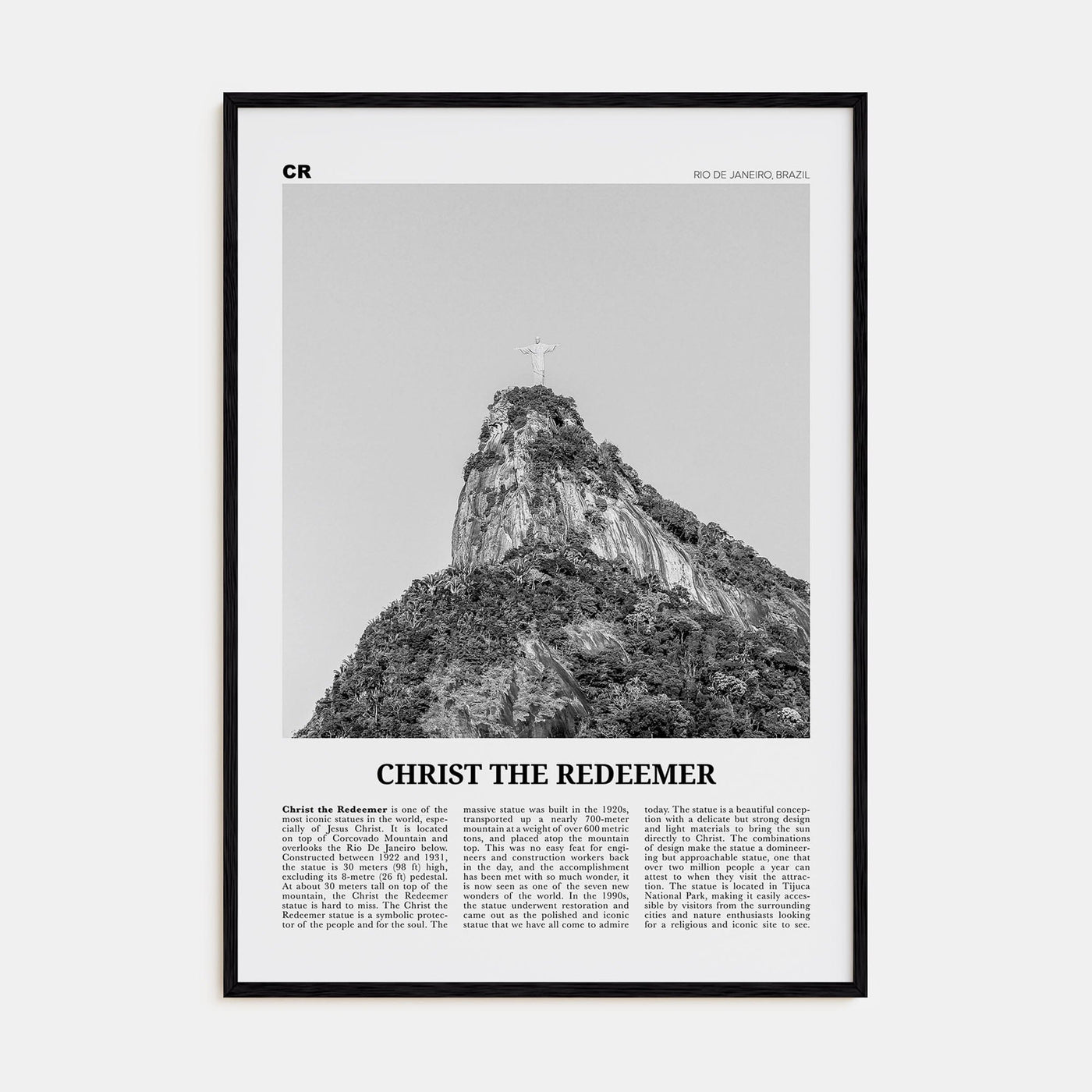 Christ the Redeemer Poster Black Wood / 8x12 in Nbourhood Travel B&W Poster