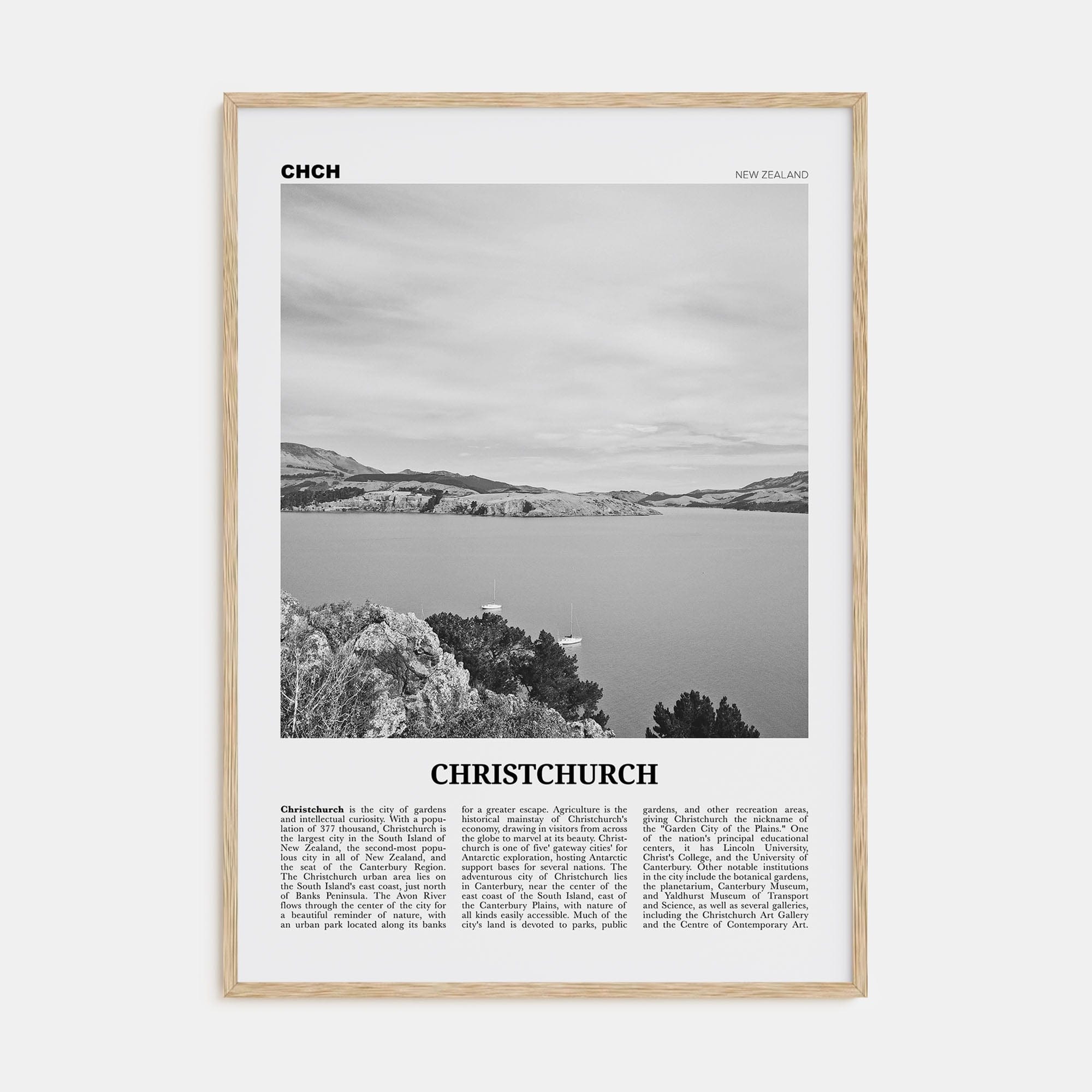 Christchurch No 1 Poster Natural Wood / 8x12 in Nbourhood Travel B&W Poster