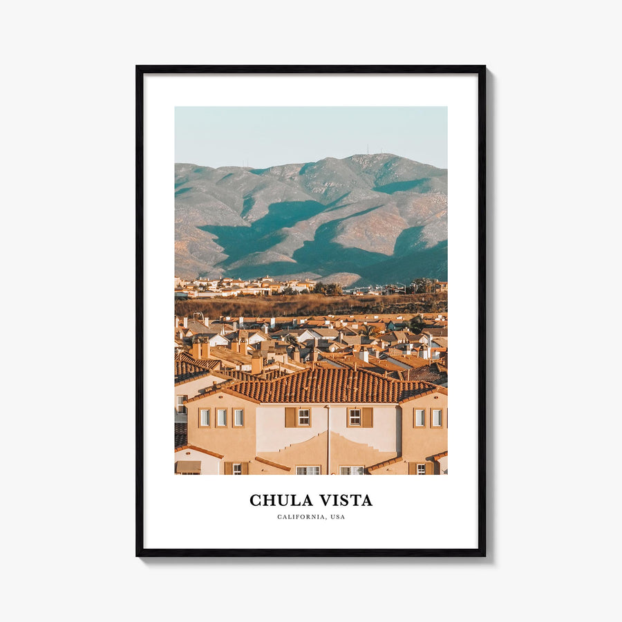 Chula Vista colorful classic poster of California, USA – vertical wall art, unframed print shown in interior mockup