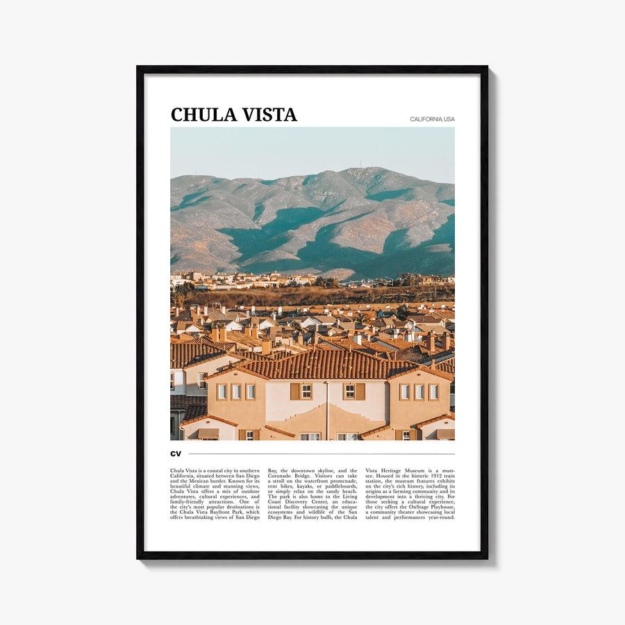 Chula Vista colorful travel poster of California, USA – vertical wall art, unframed print shown in interior mockup