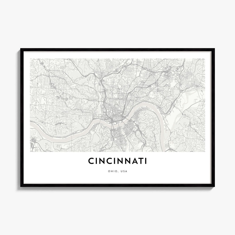 Cincinnati Map Poster, framed poster mockup