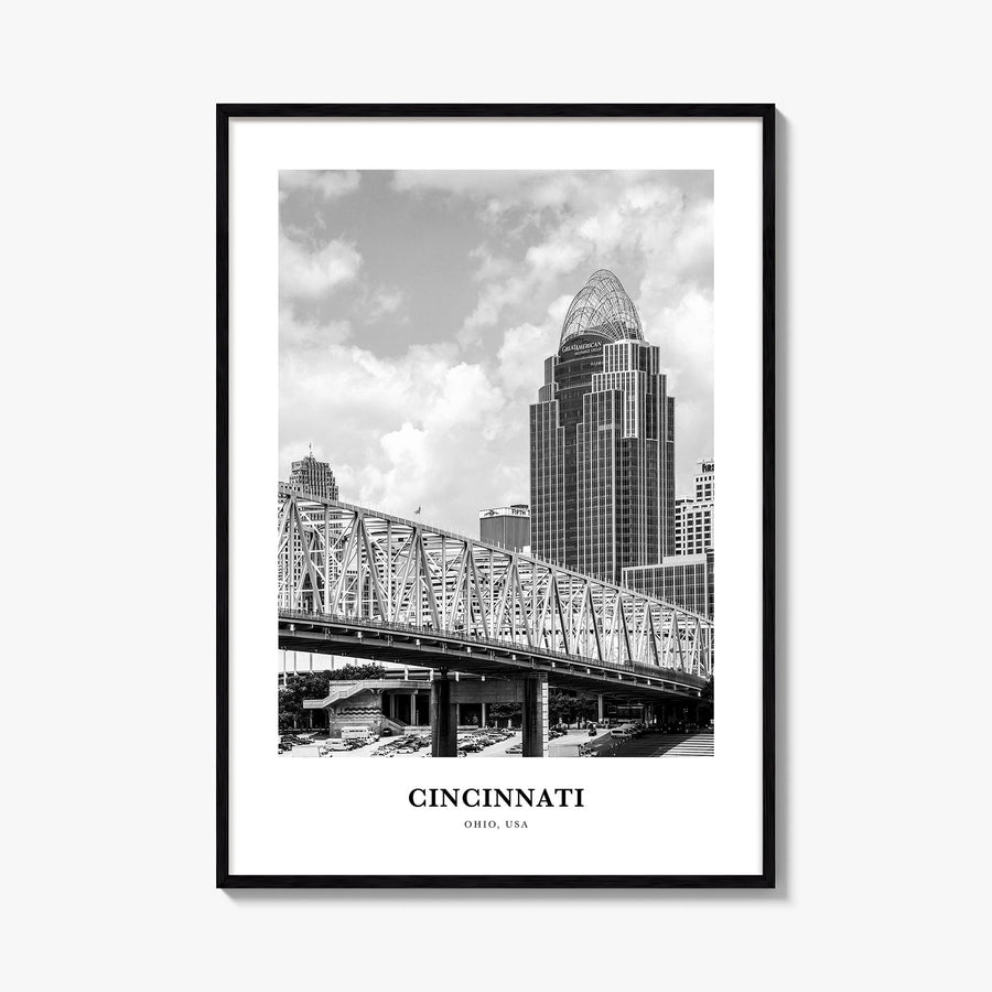 Cincinnati no. 1 black & white classic poster of Ohio, USA – vertical wall art, unframed print shown in interior mockup