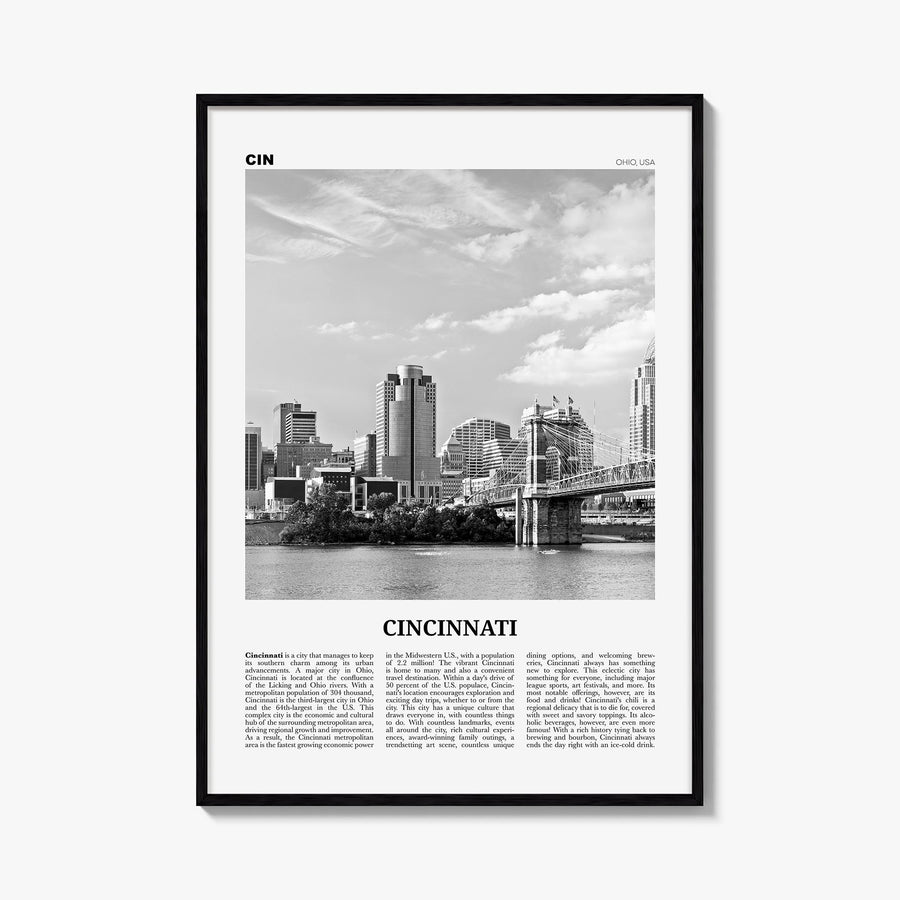Cincinnati no. 1 black & white newspaper poster of Ohio, USA – vertical wall art, unframed print shown in interior mockup