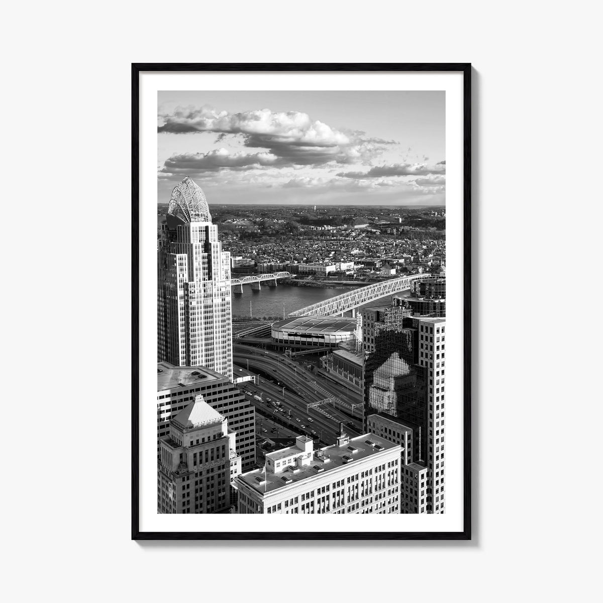 Cincinnati no. 1 black & white photo poster of Ohio, USA – vertical wall art, unframed print shown in interior mockup