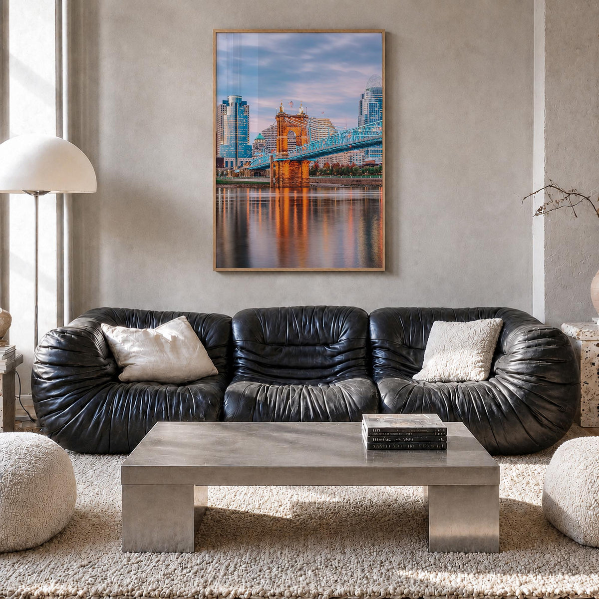 Cincinnati no. 1 colorful photo poster of Ohio, USA – vertical wall art in natural wood frame, hanging on wall