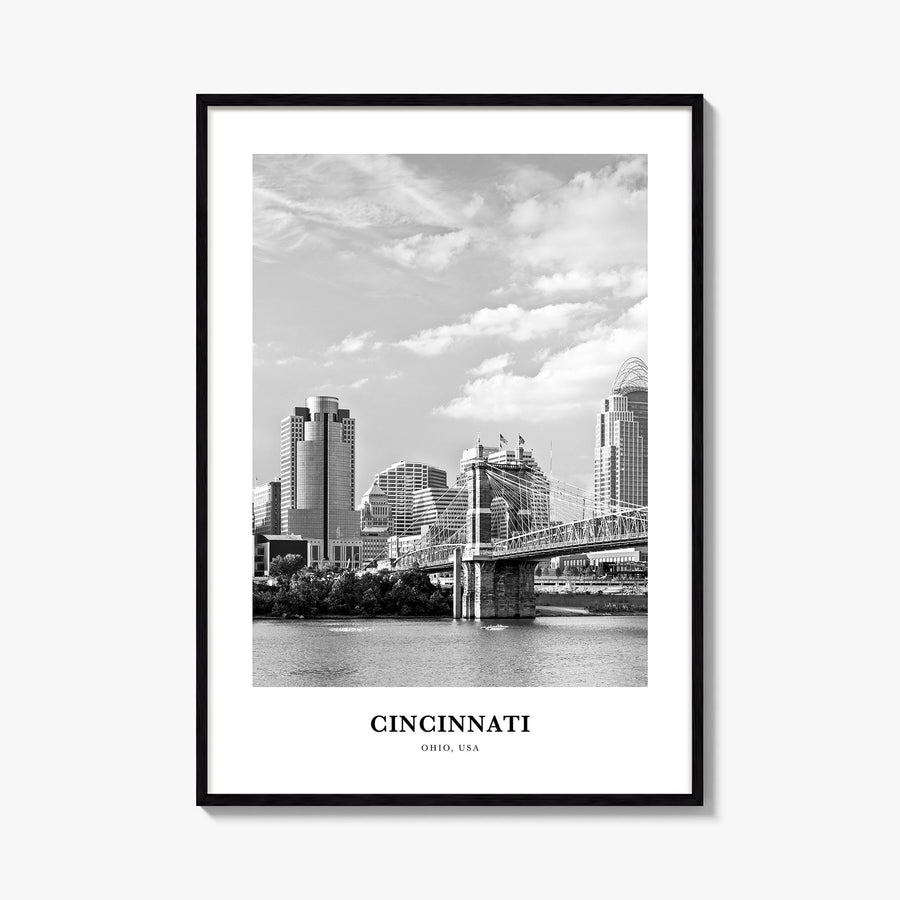 Cincinnati no. 2 black & white classic poster of Ohio, USA – vertical wall art, unframed print shown in interior mockup