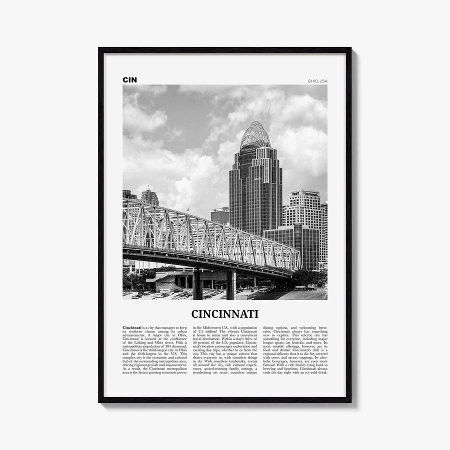 Cincinnati no. 2 black & white newspaper poster of Ohio, USA – vertical wall art, unframed print shown in interior mockup