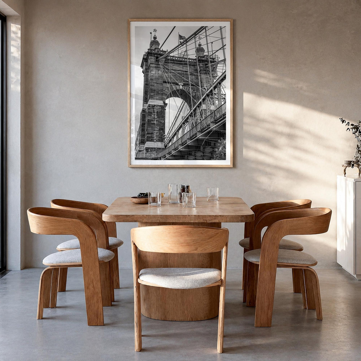 Cincinnati no. 2 black & white photo poster of Ohio, USA – vertical wall art in natural wood frame with white border, hanging