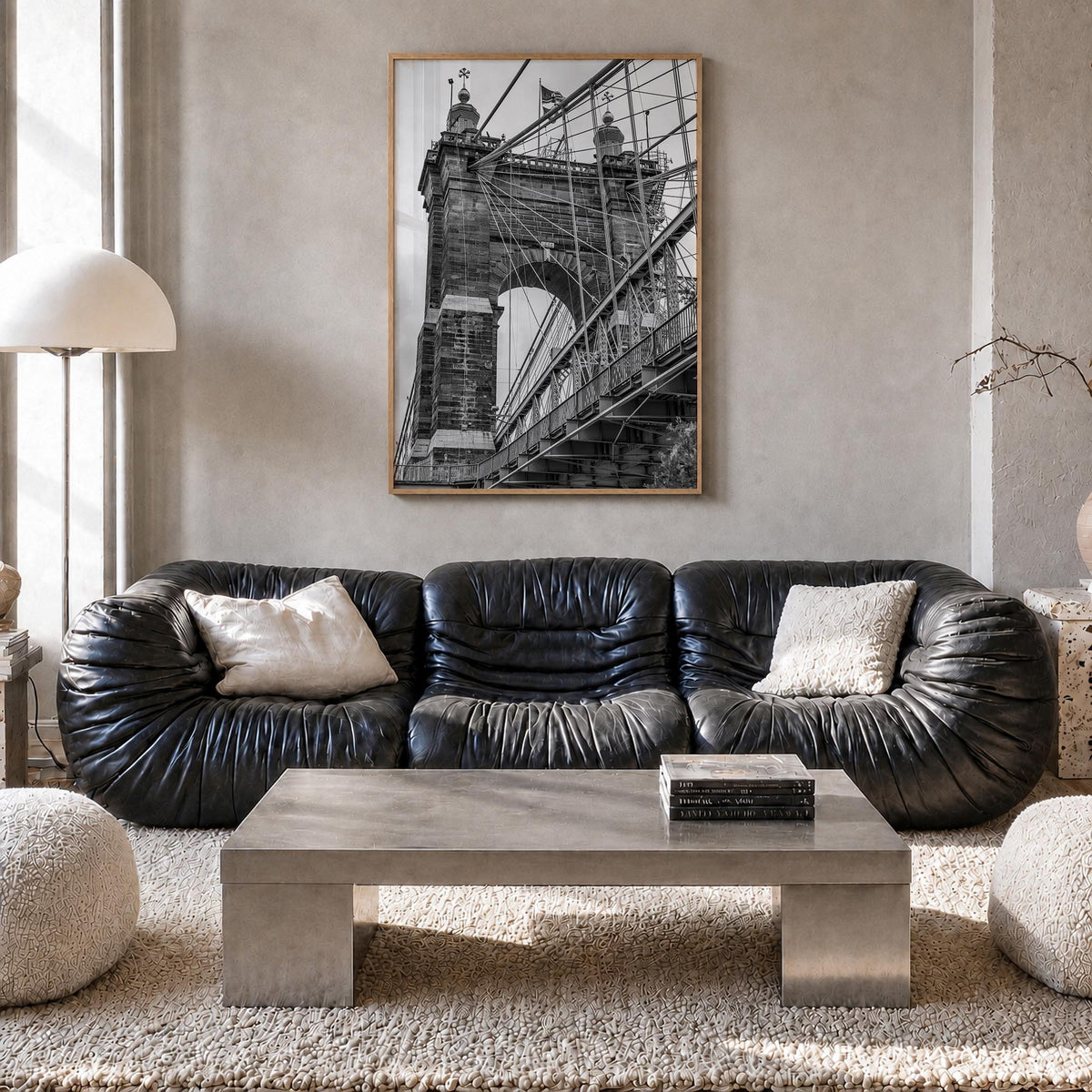 Cincinnati no. 2 black & white photo poster of Ohio, USA – vertical wall art in natural wood frame, hanging on wall