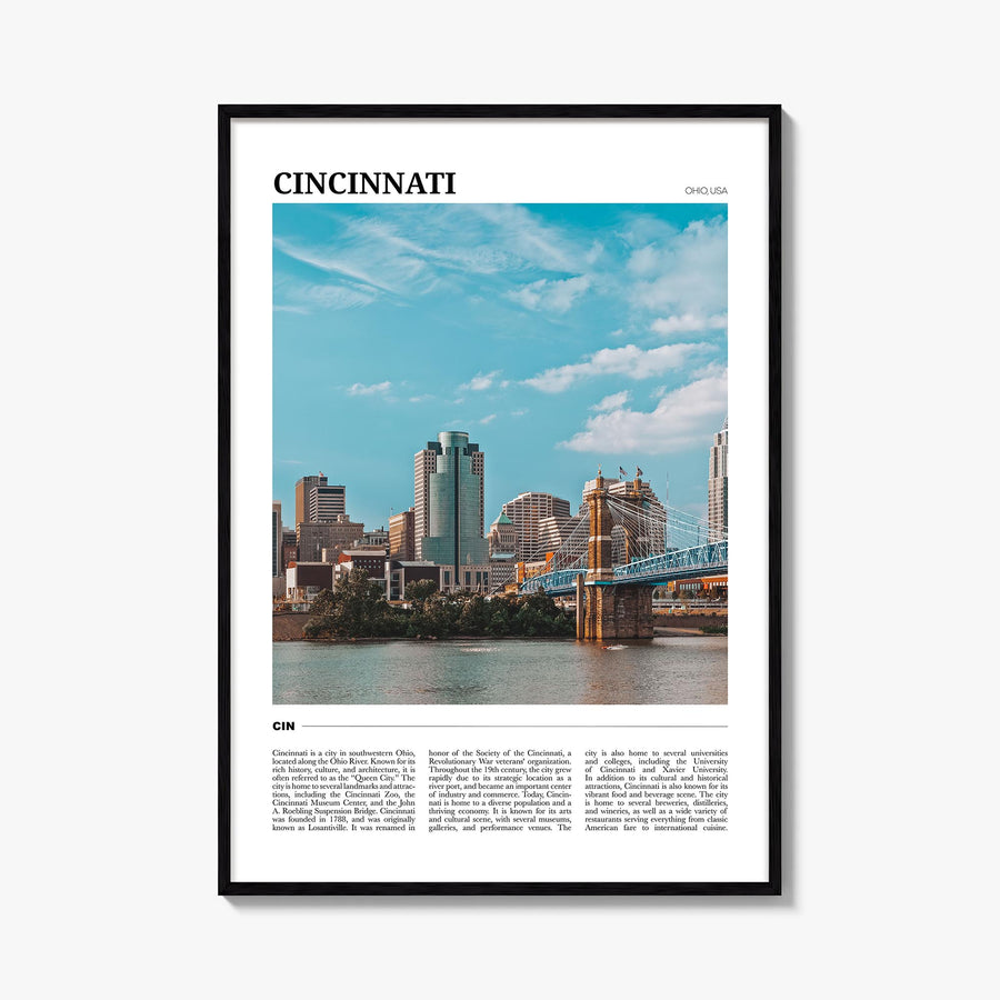 Cincinnati no. 2 colorful travel poster of Ohio, USA – vertical wall art, unframed print shown in interior mockup