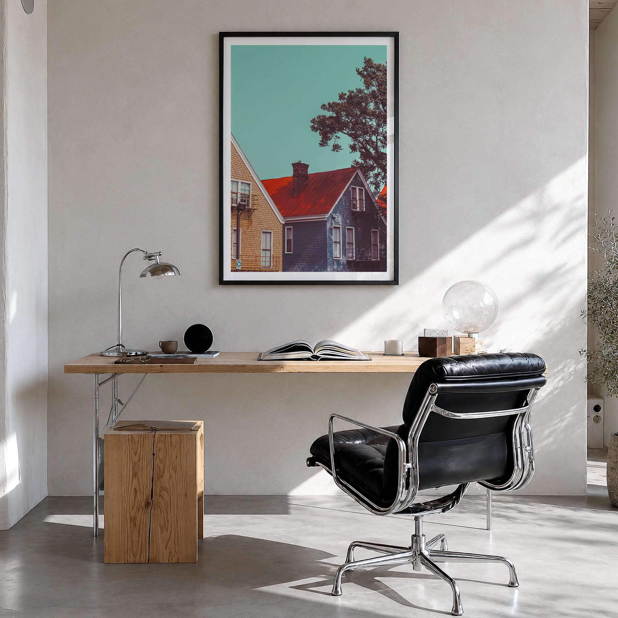 Cincinnati no. 3 colorful photo poster of Ohio, USA – vertical wall art in black wood frame with white border, hanging on wal
