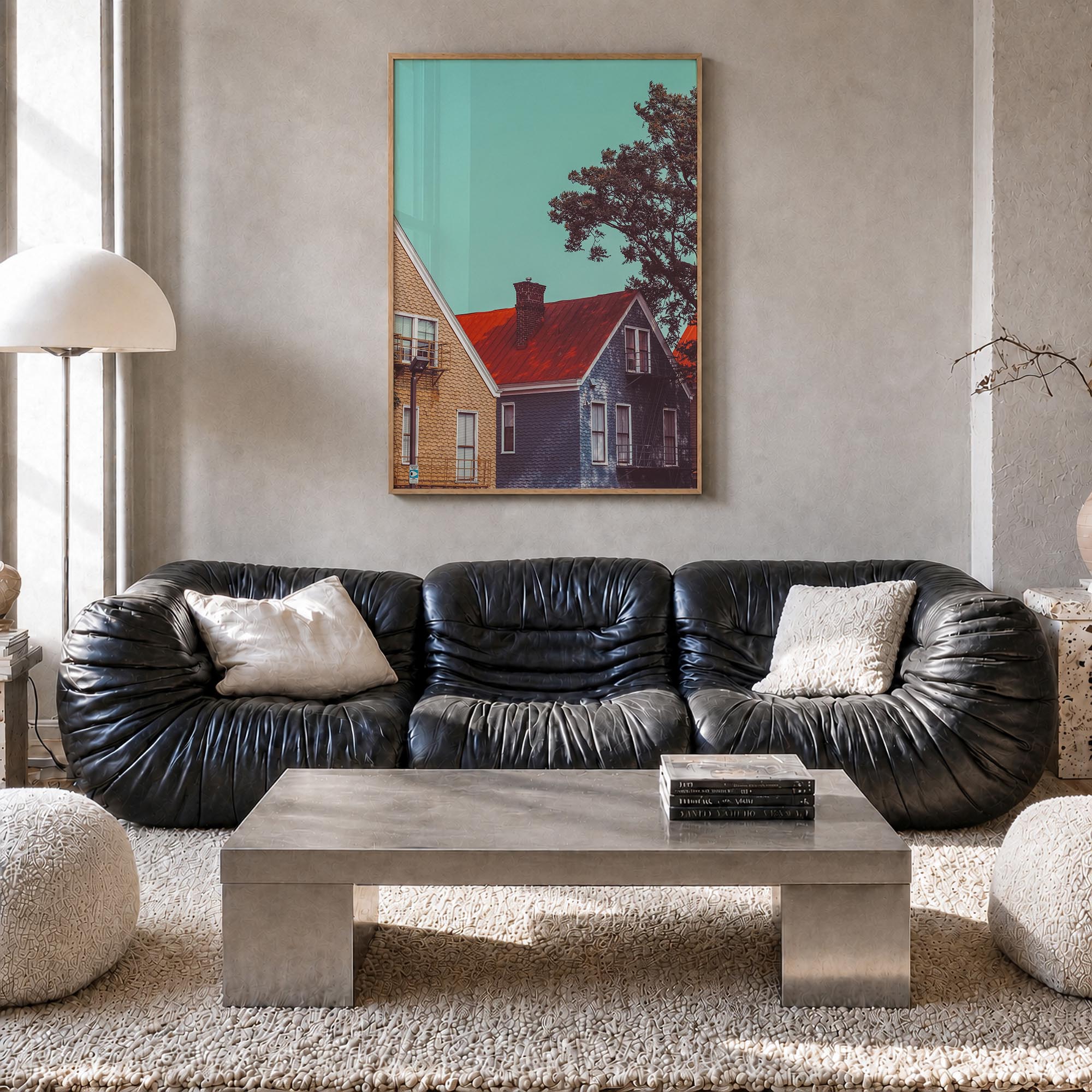 Cincinnati no. 3 colorful photo poster of Ohio, USA – vertical wall art in natural wood frame, hanging on wall