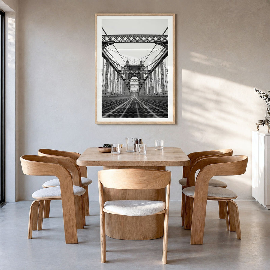 Cincinnati Photo No 3 Poster in a natural wood frame, hanging in a dining room, white border