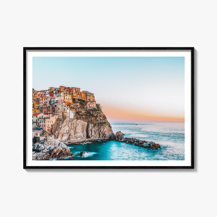 Cinque Terre colorful photo poster of Italy – horizontal wall art, unframed print shown in interior mockup