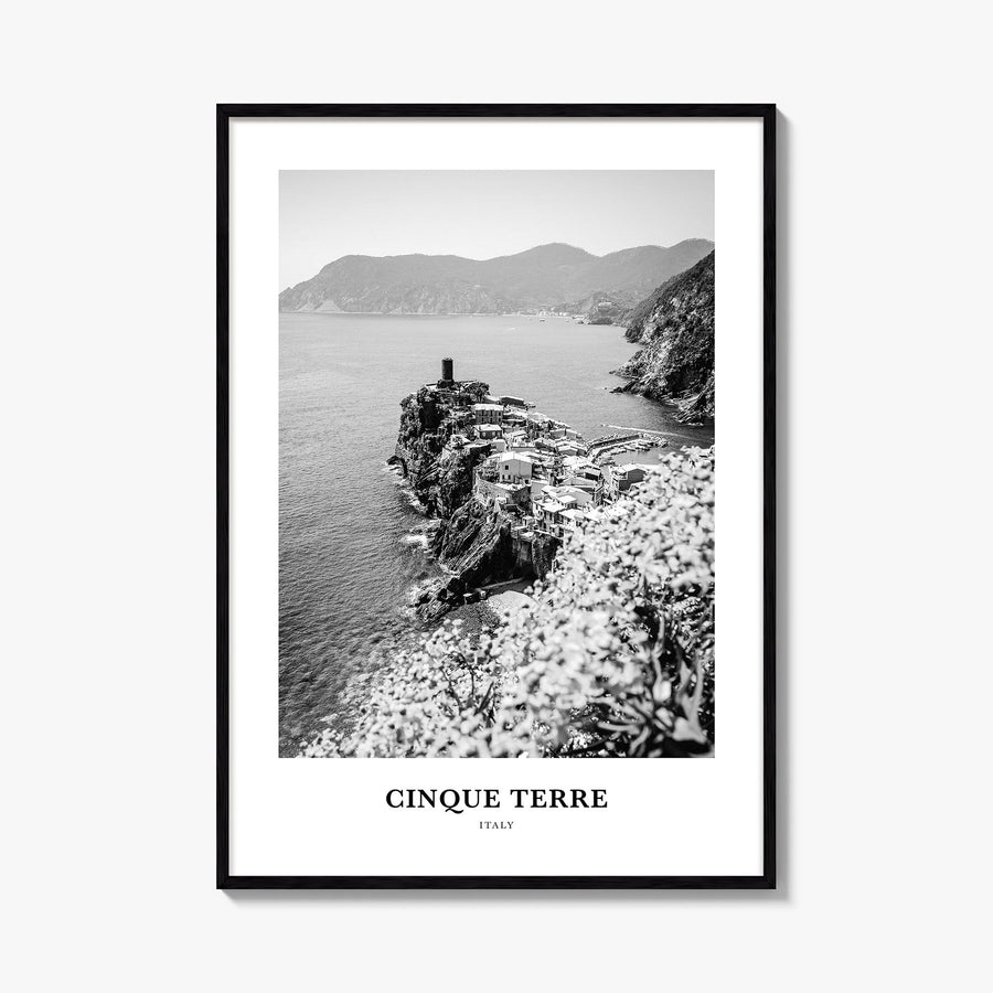Cinque Terre no. 1 black & white classic poster of Italy – vertical wall art, unframed print shown in interior mockup