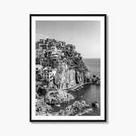 Cinque Terre no. 1 black & white photo poster of Italy – vertical wall art, unframed print shown in interior mockup