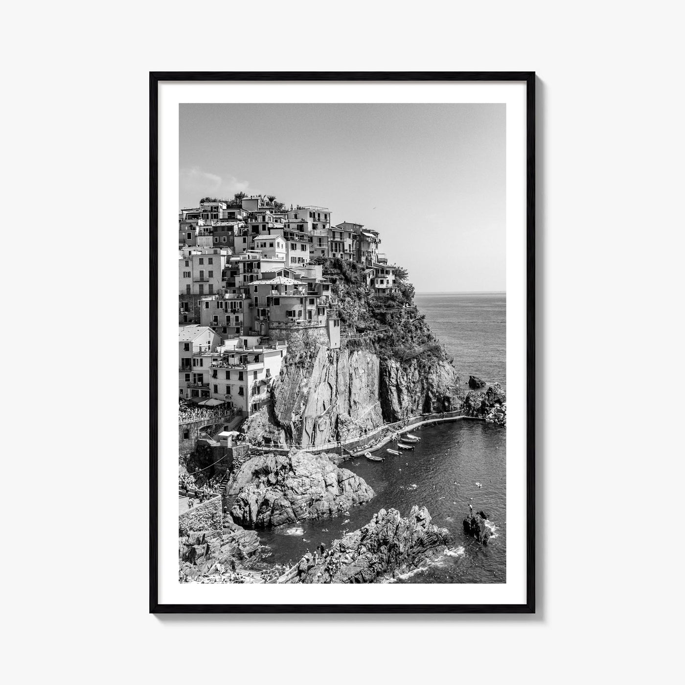 Cinque Terre no. 1 black & white photo poster of Italy – vertical wall art, unframed print shown in interior mockup