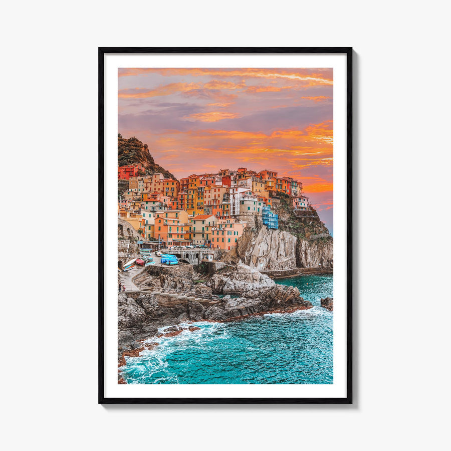 Cinque Terre no. 1 colorful photo poster of Italy – vertical wall art, unframed print shown in interior mockup