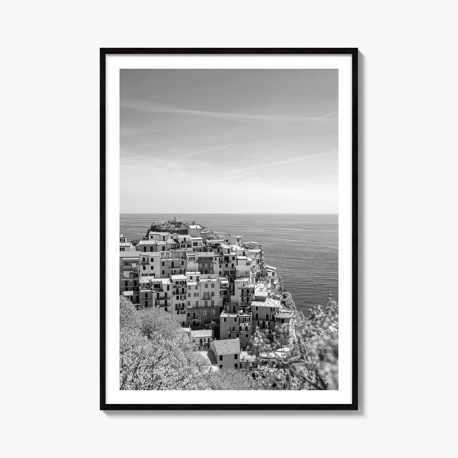 Cinque Terre no. 2 black & white photo poster of Italy – vertical wall art, unframed print shown in interior mockup