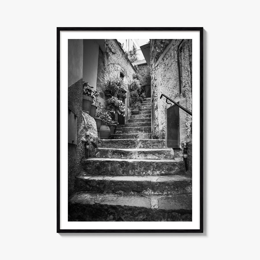 Cinque Terre no. 3 black & white photo poster of Italy – vertical wall art, unframed print shown in interior mockup
